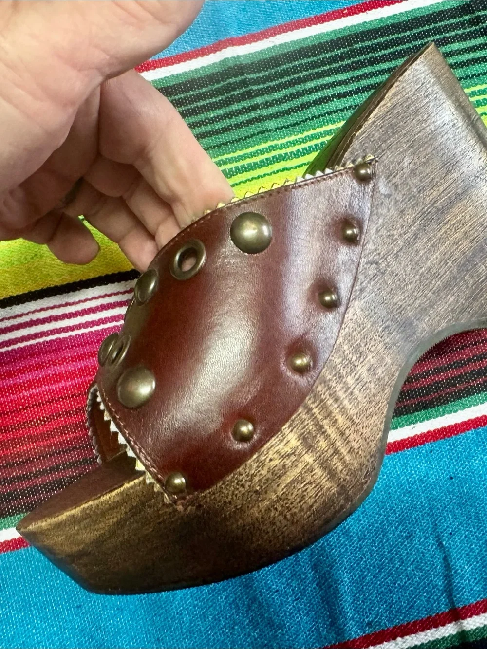 Women's Sandy Shoes made in Italy Burgundy Studded Wood Platform wedges